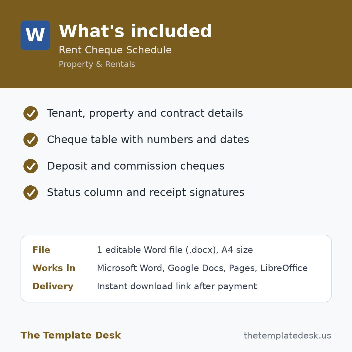 Rent Cheque Schedule – what's included