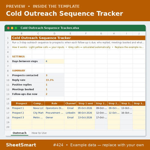Cold Outreach Sequence Tracker – sheet preview