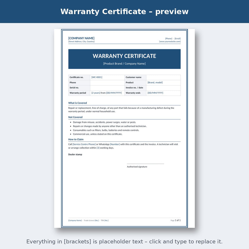 Warranty Certificate – preview