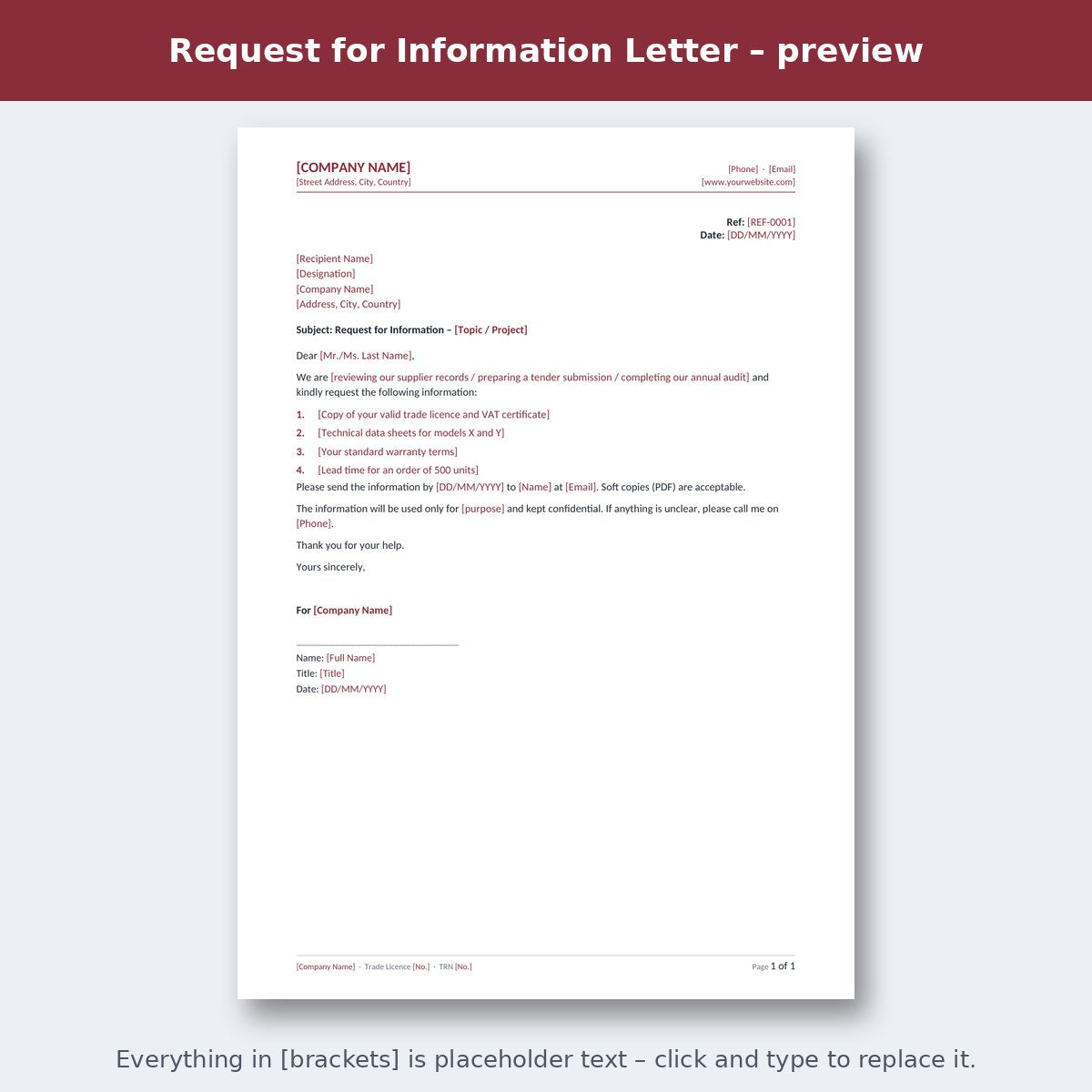 Request for Information Letter – preview