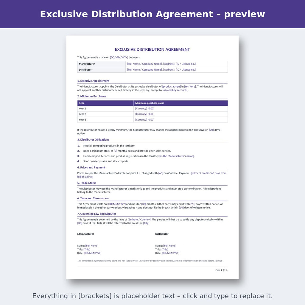 Exclusive Distribution Agreement – preview