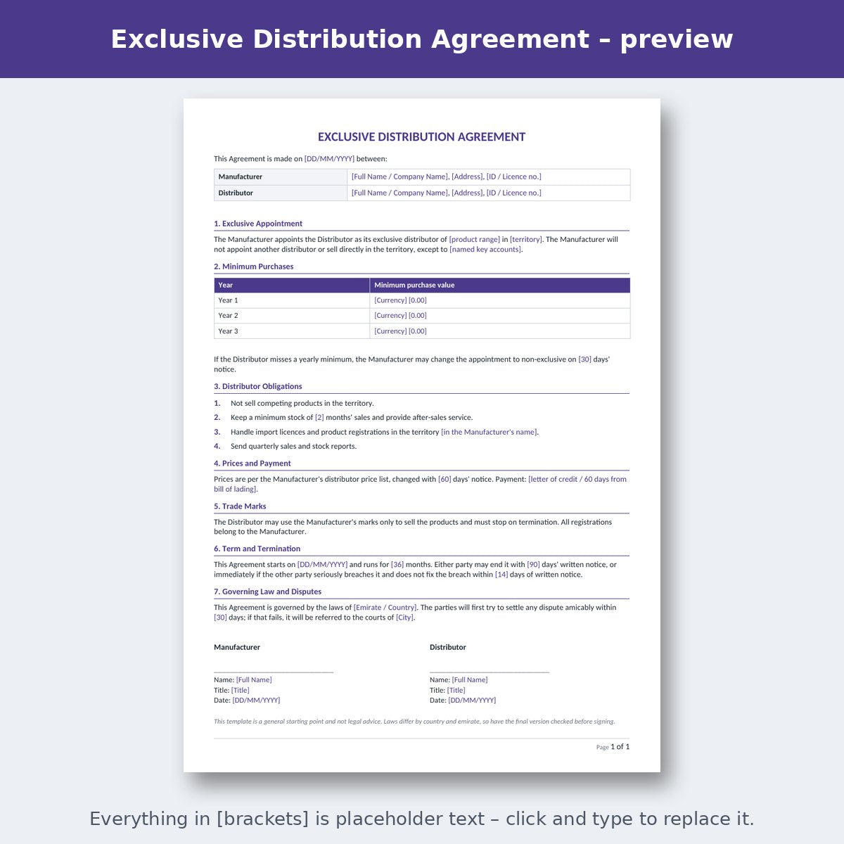 Exclusive Distribution Agreement – preview