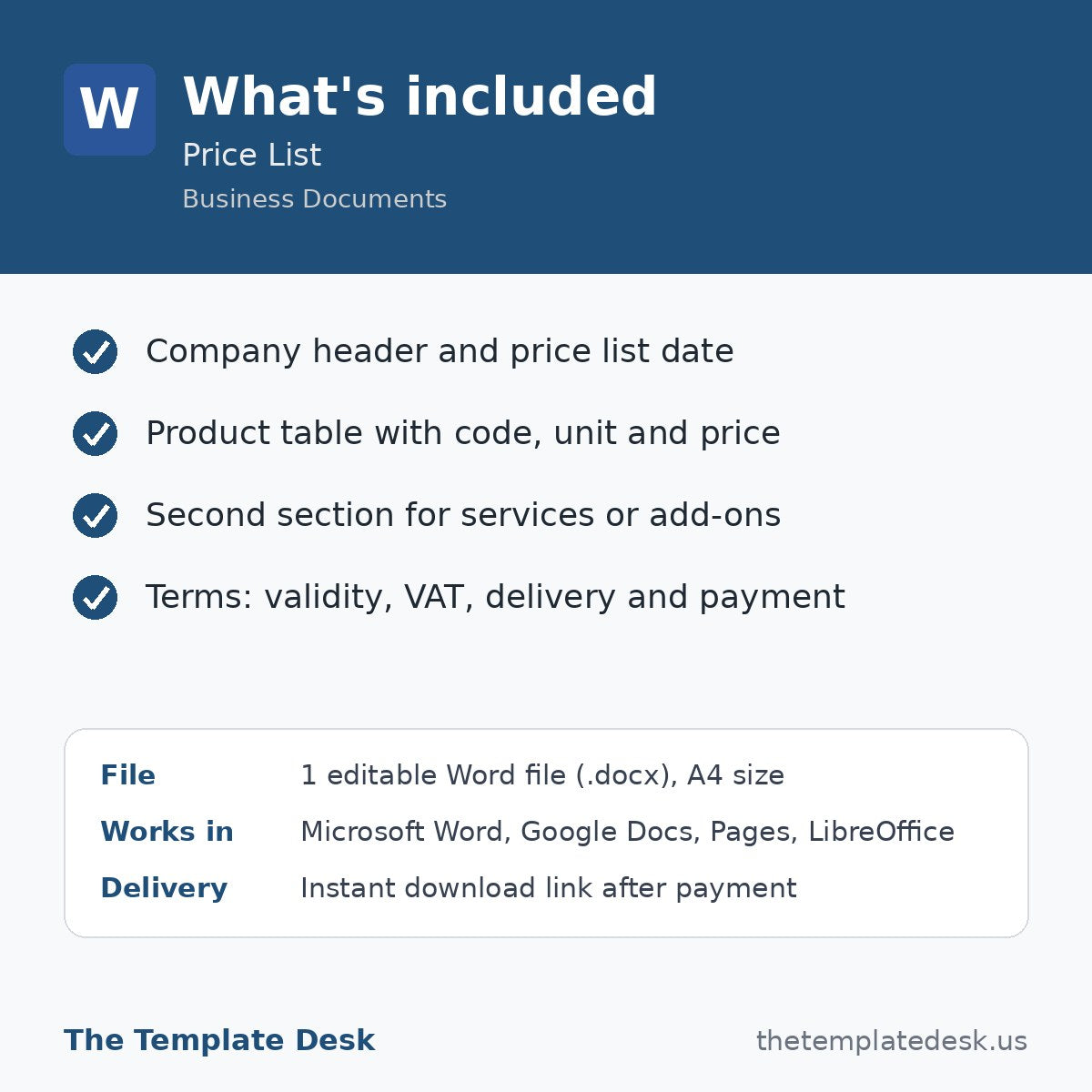 Price List – what's included