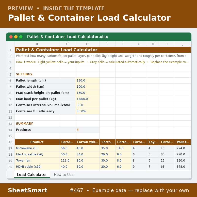 Pallet & Container Load Calculator – sheet preview