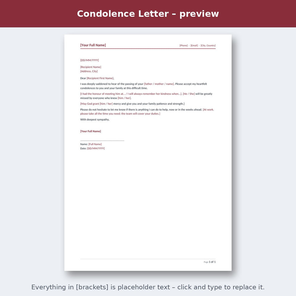 Condolence Letter – preview