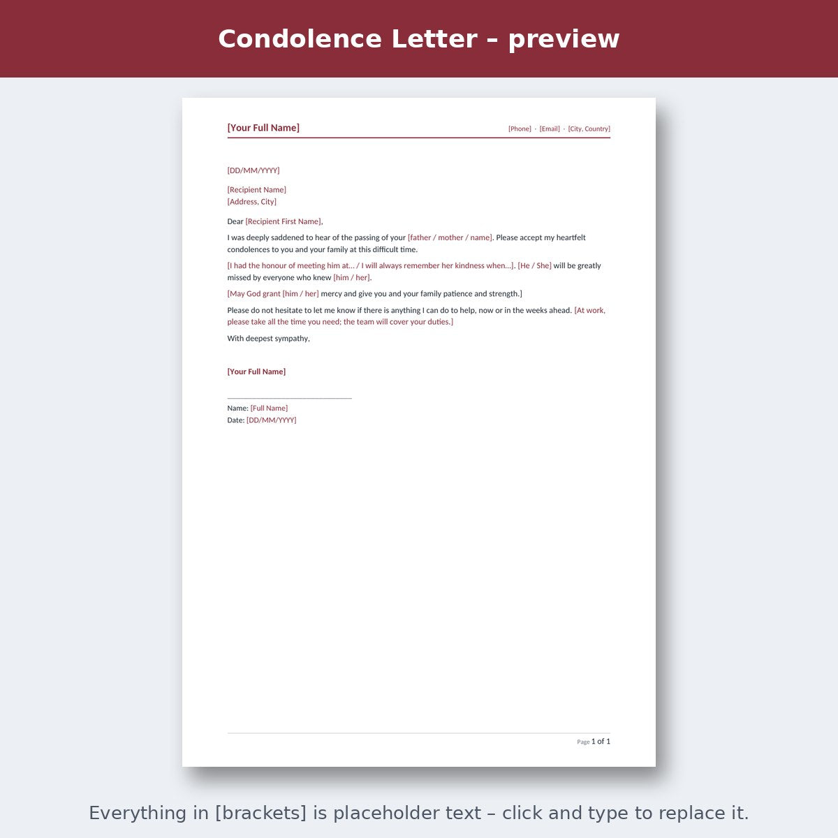 Condolence Letter – preview