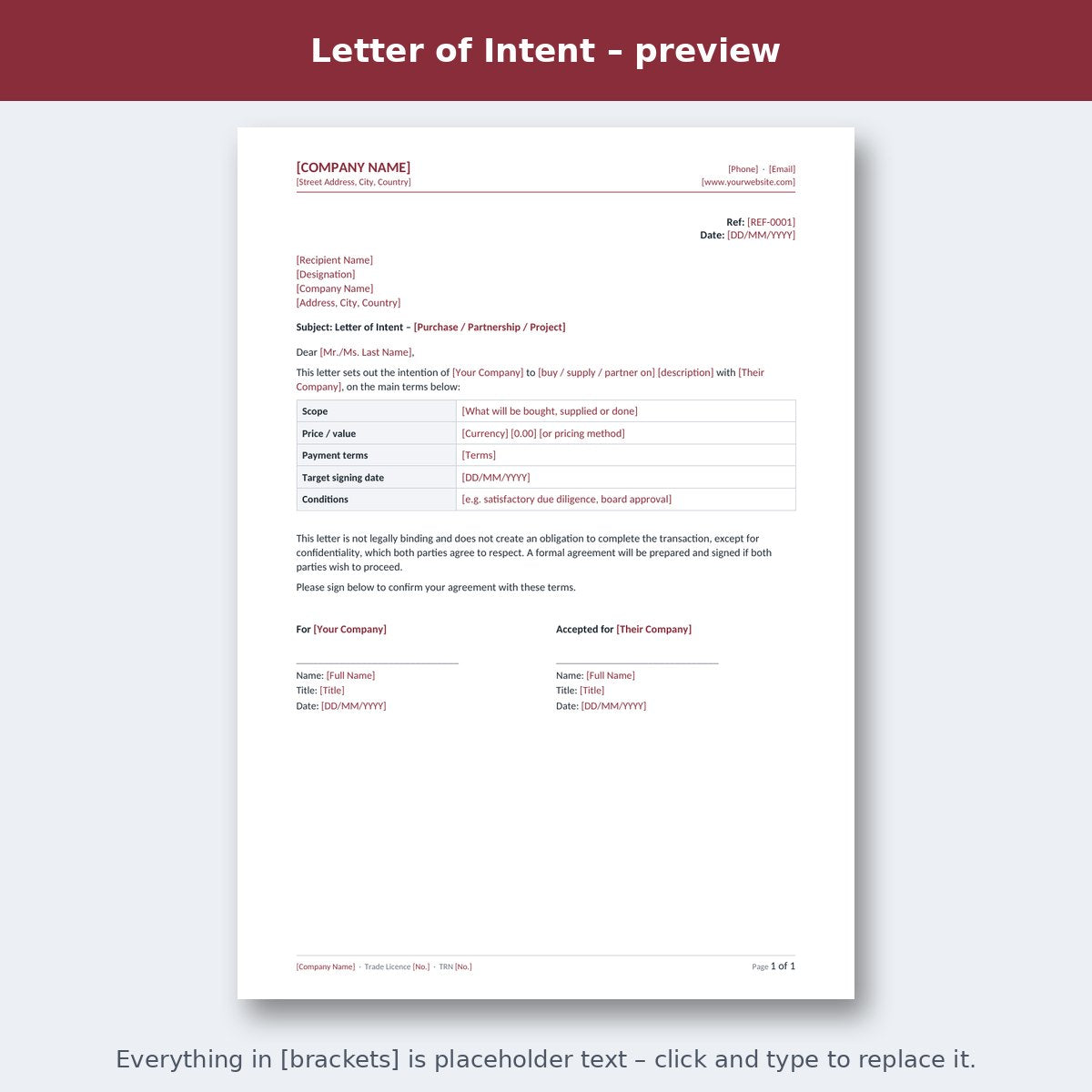 Letter of Intent – preview