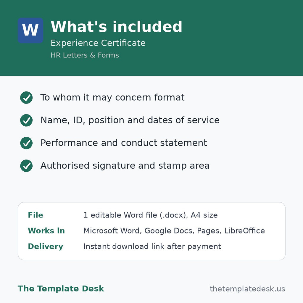 Experience Certificate – what's included
