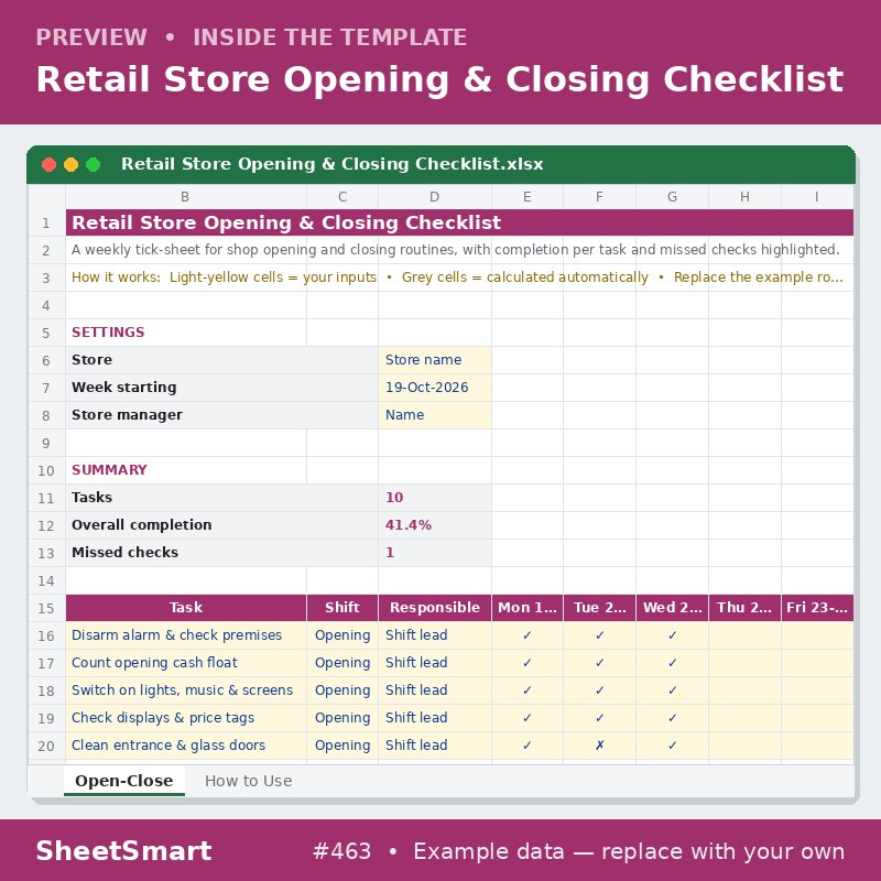 Retail Store Opening & Closing Checklist – sheet preview