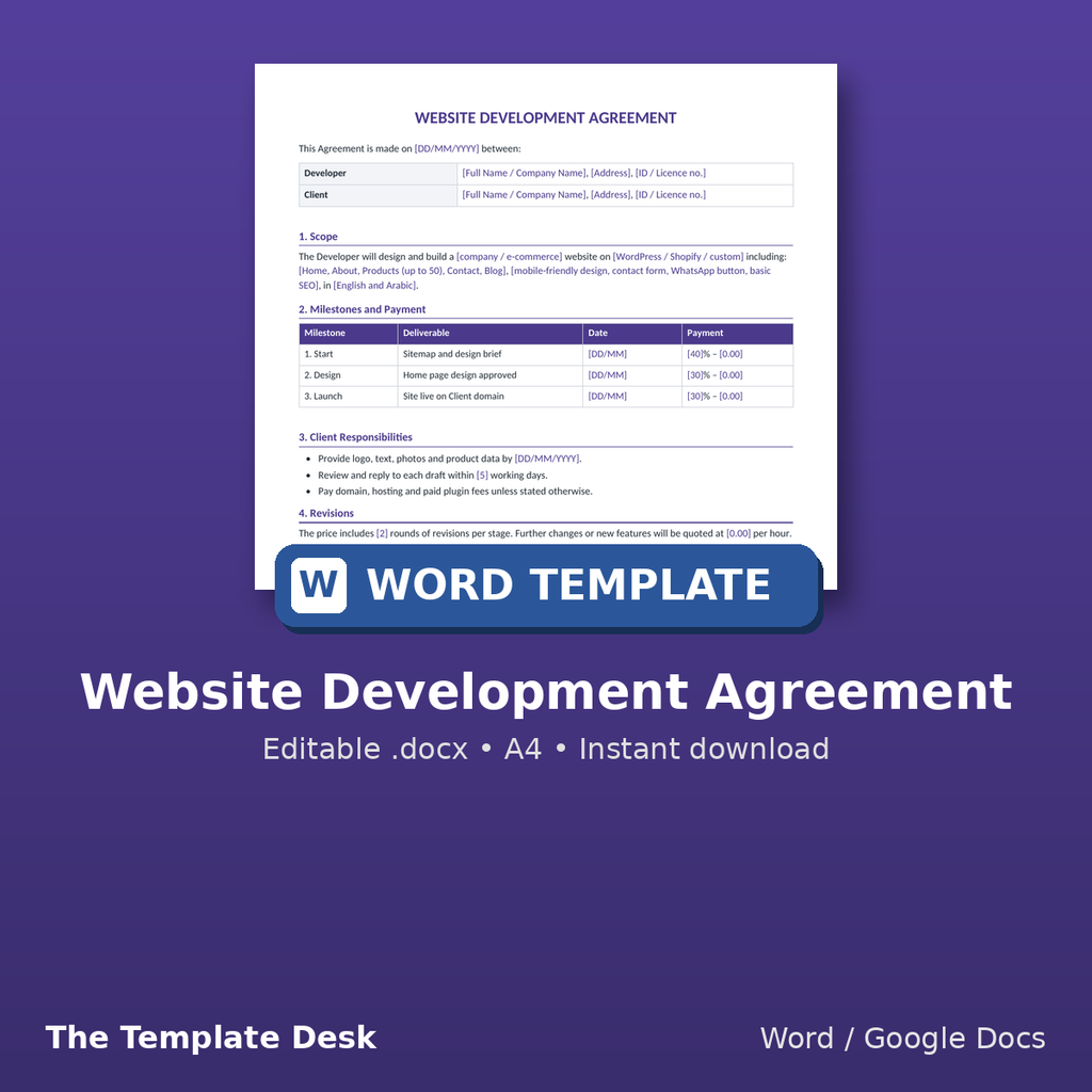 Website Development Agreement – cover