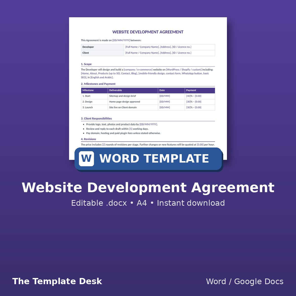 Website Development Agreement – cover