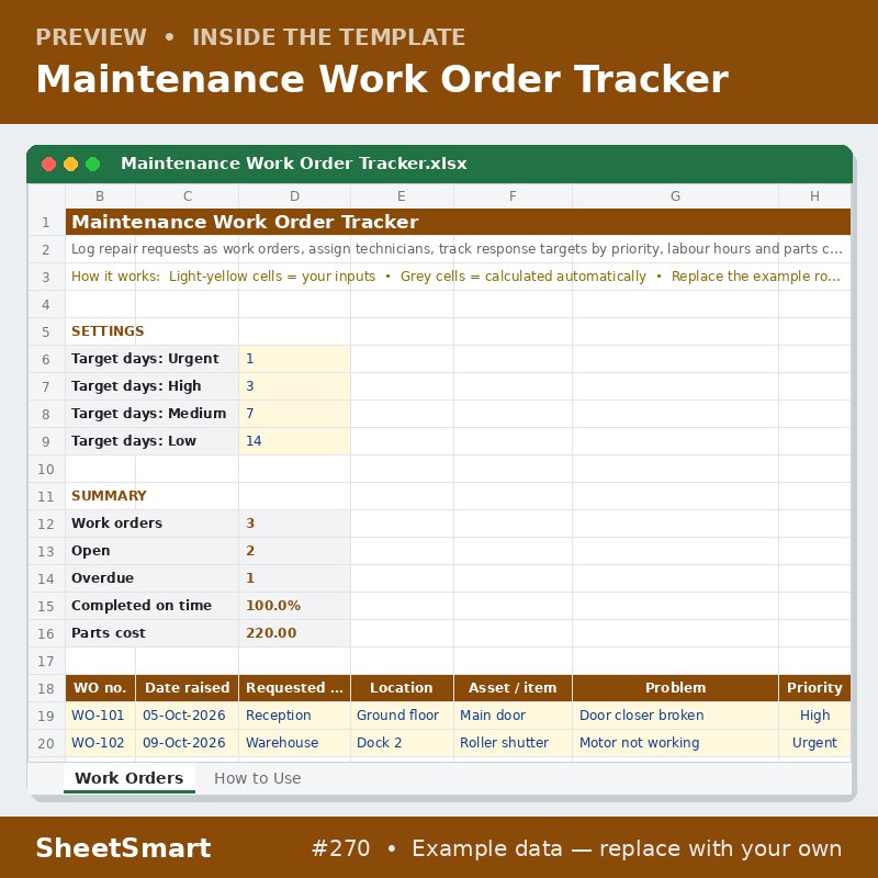Maintenance Work Order Tracker – sheet preview