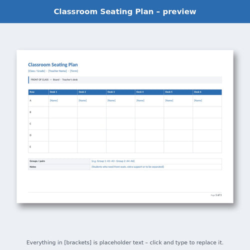 Classroom Seating Plan – preview