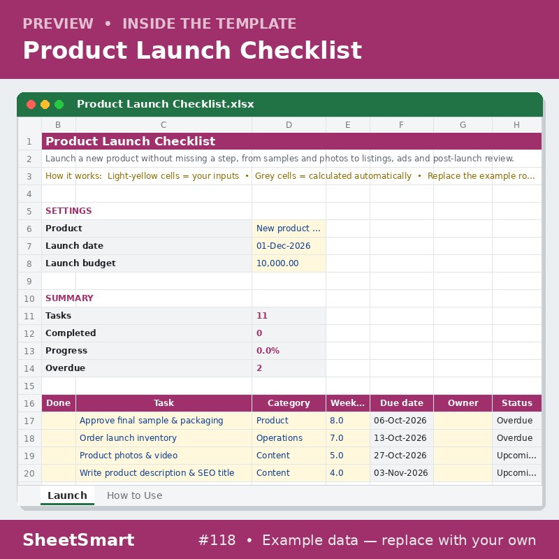 Product Launch Checklist – sheet preview