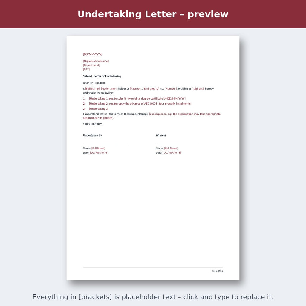 Undertaking Letter – preview
