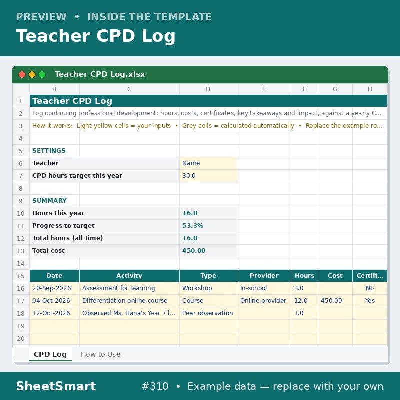 Teacher CPD Log – sheet preview