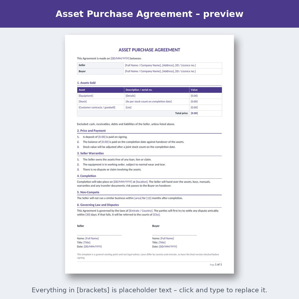 Asset Purchase Agreement – preview