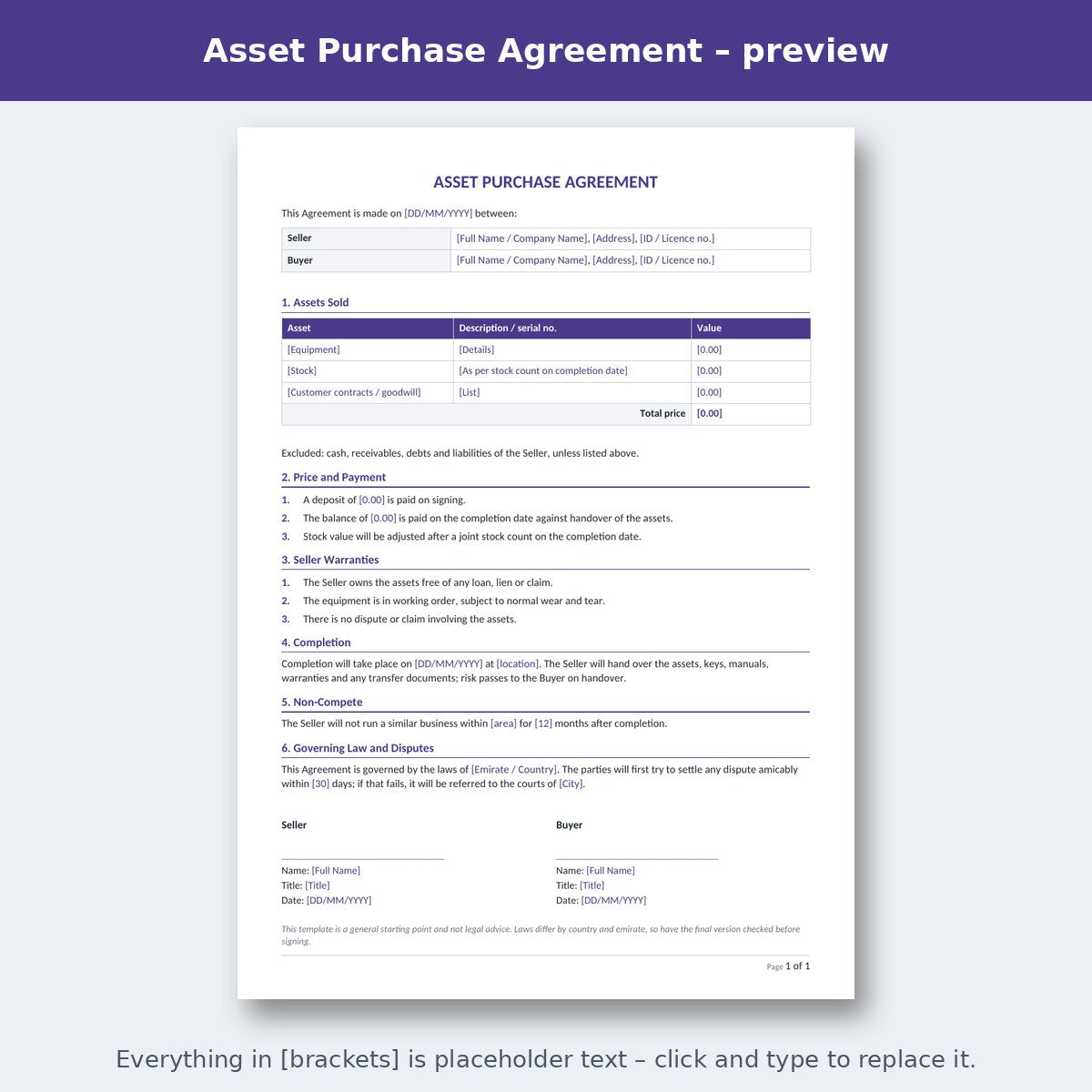 Asset Purchase Agreement – preview