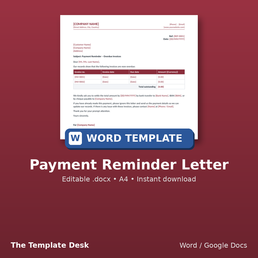 Payment Reminder Letter – cover