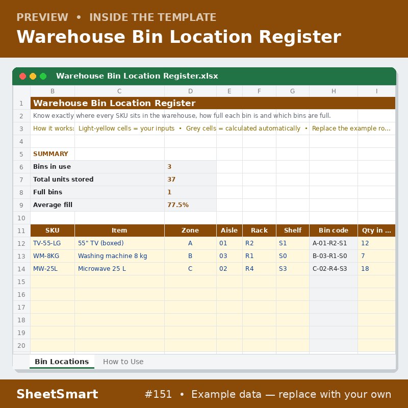 Warehouse Bin Location Register – sheet preview