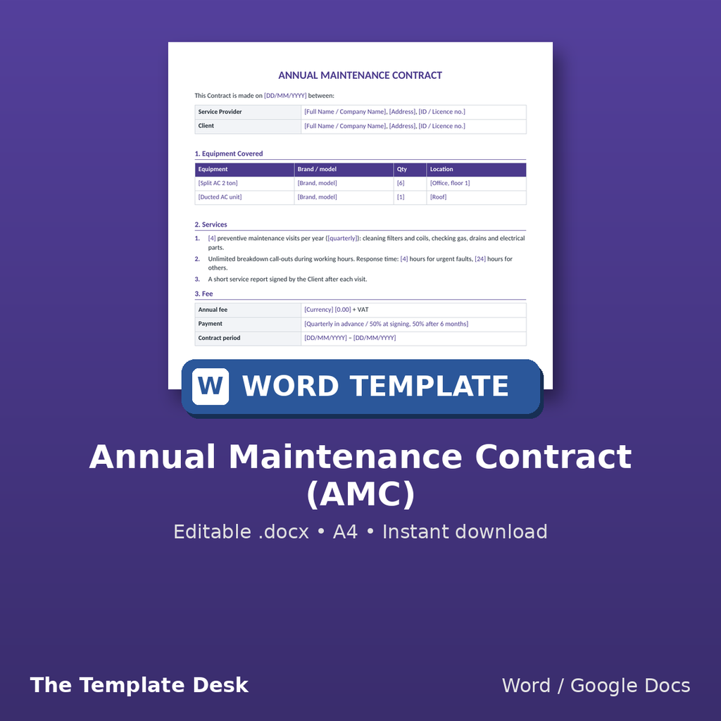 Annual Maintenance Contract (AMC) – cover