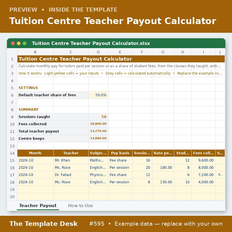 Tuition Centre Teacher Payout Calculator – preview