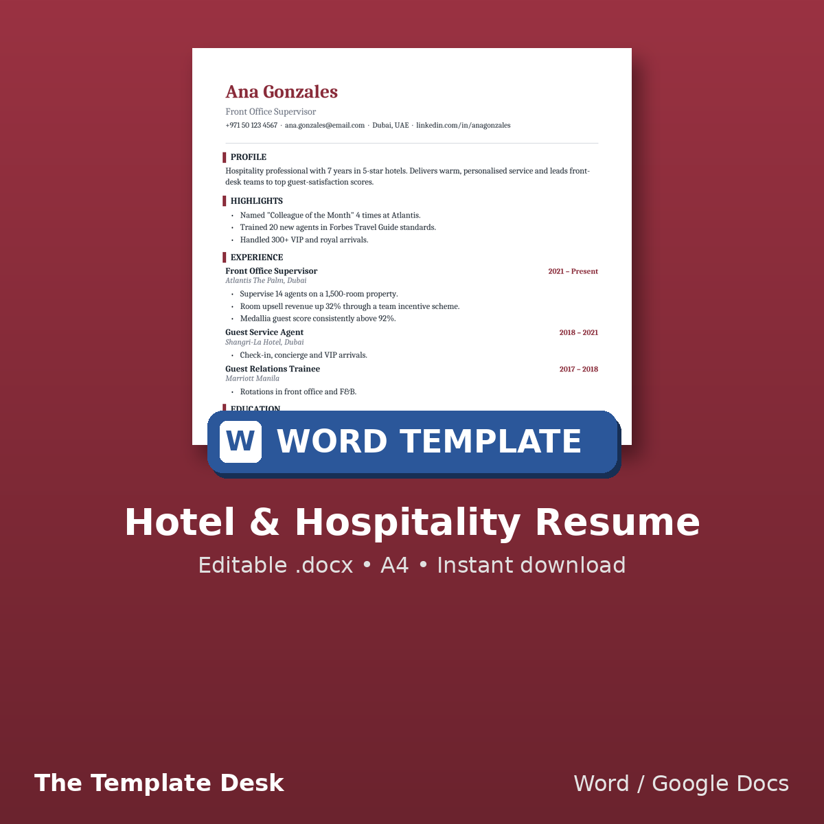 Hotel & Hospitality Resume – cover