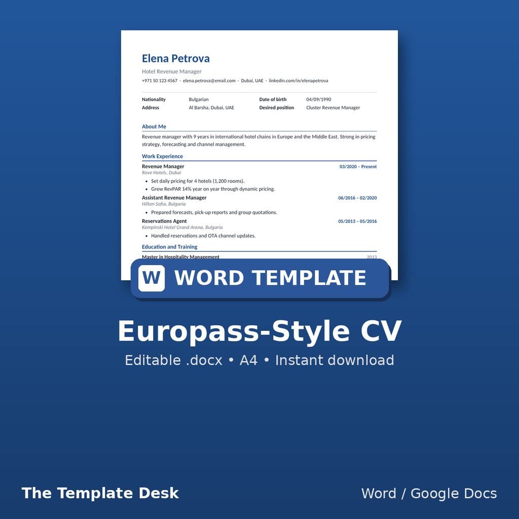 Europass-Style CV – cover