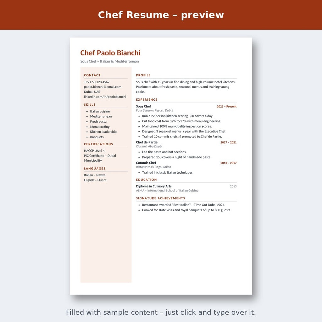 Chef Resume – preview
