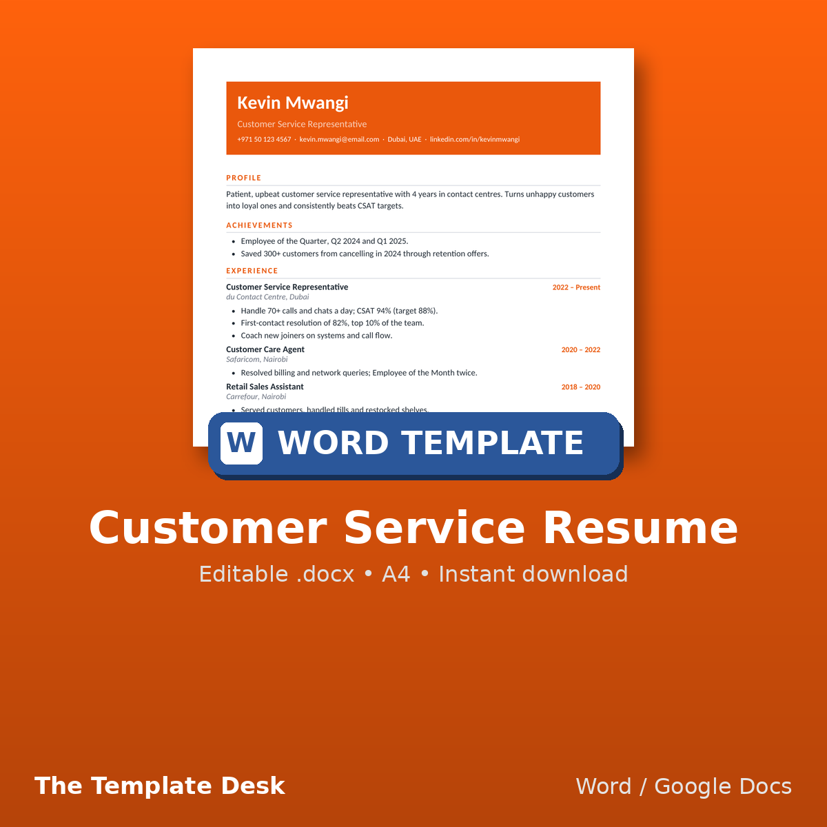 Customer Service Resume – cover