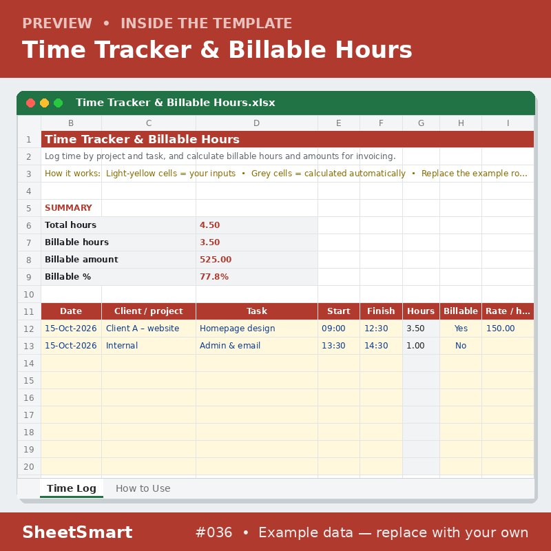 Time Tracker & Billable Hours – sheet preview