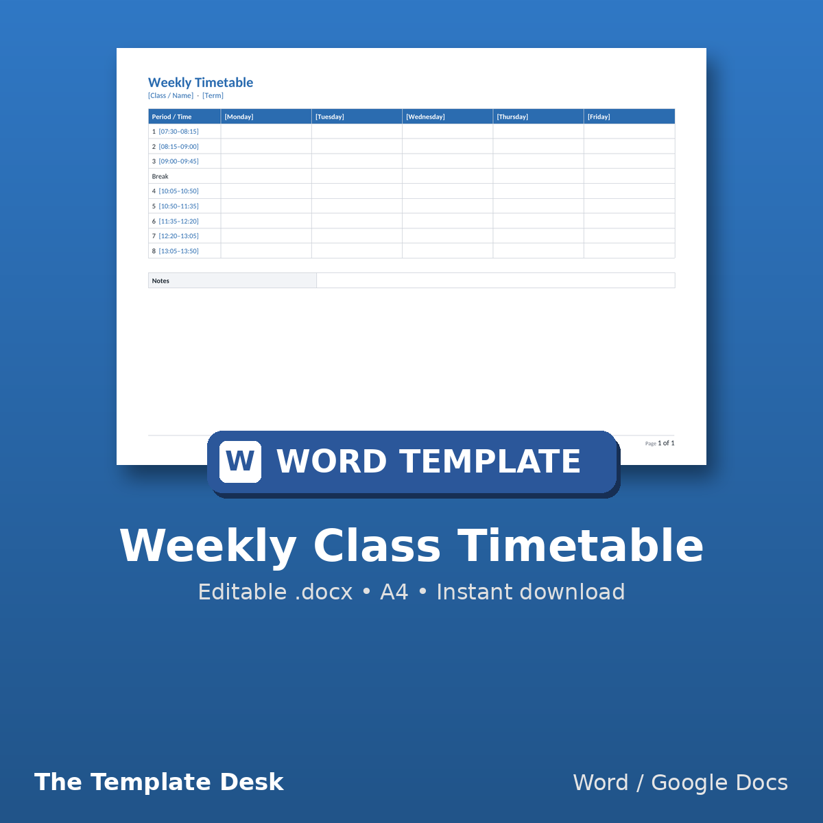 Weekly Class Timetable – cover