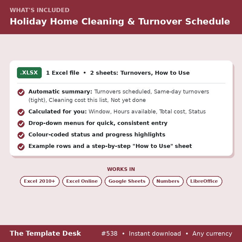 Holiday Home Cleaning & Turnover Schedule – what's included