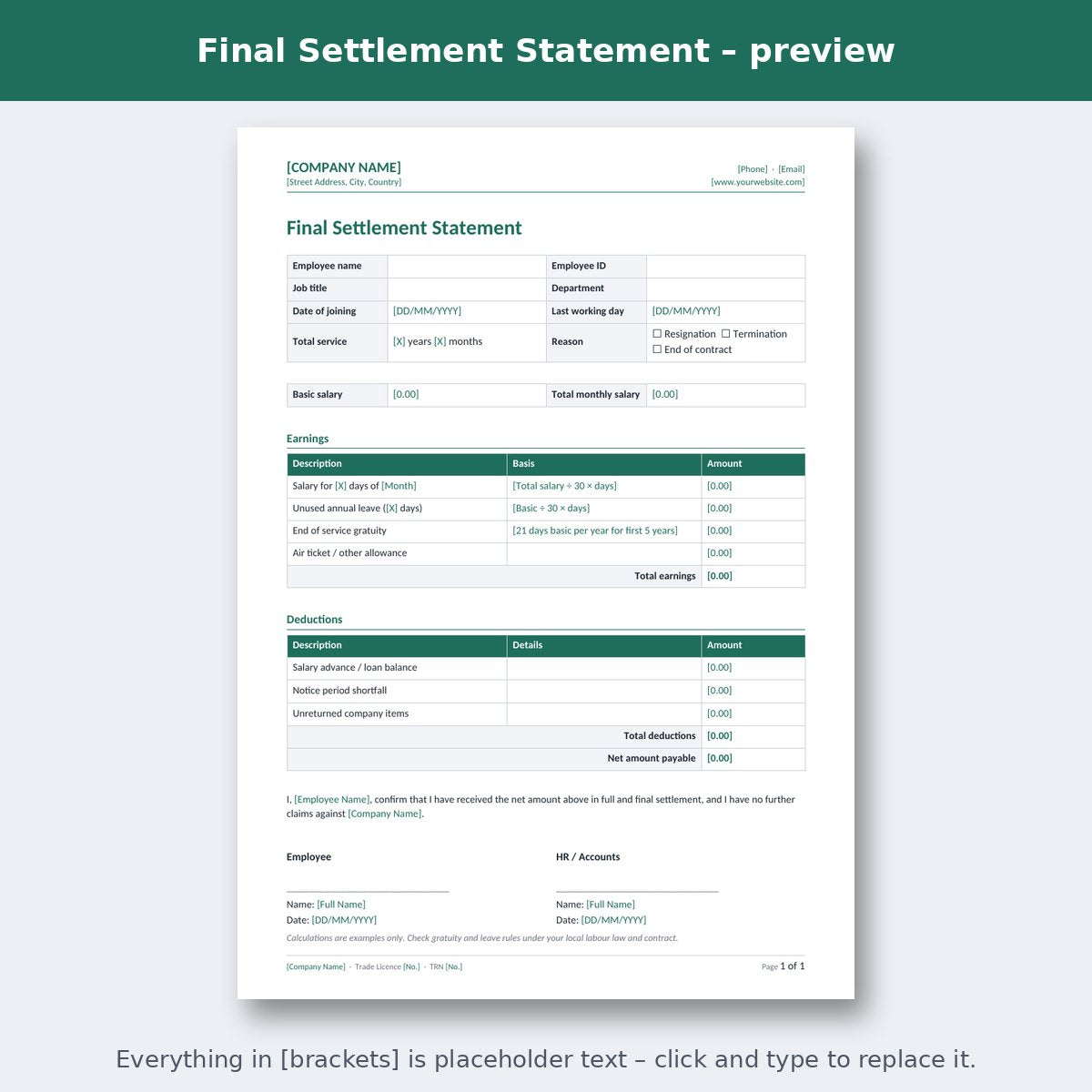 Final Settlement Statement – preview