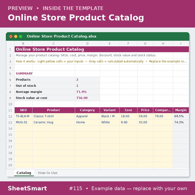 Online Store Product Catalog – sheet preview
