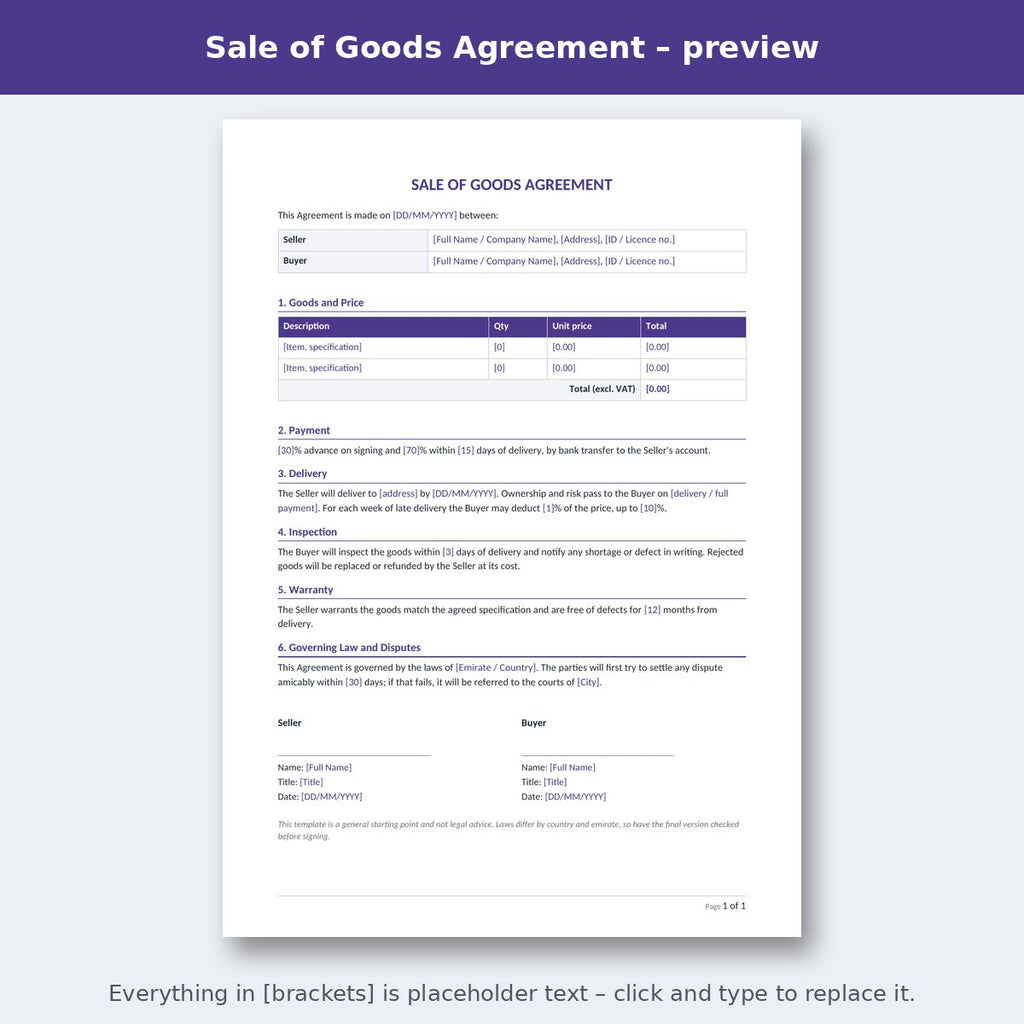 Sale of Goods Agreement – preview