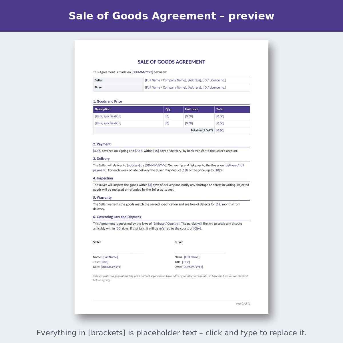 Sale of Goods Agreement – preview