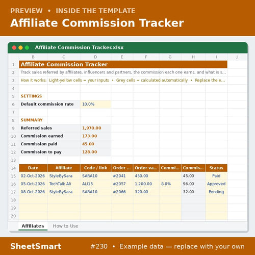 Affiliate Commission Tracker – sheet preview