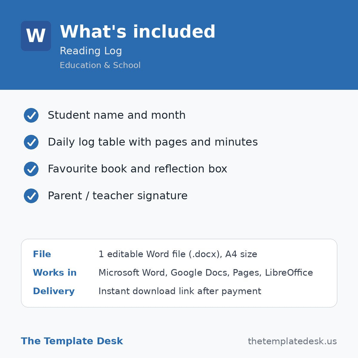 Reading Log – what's included