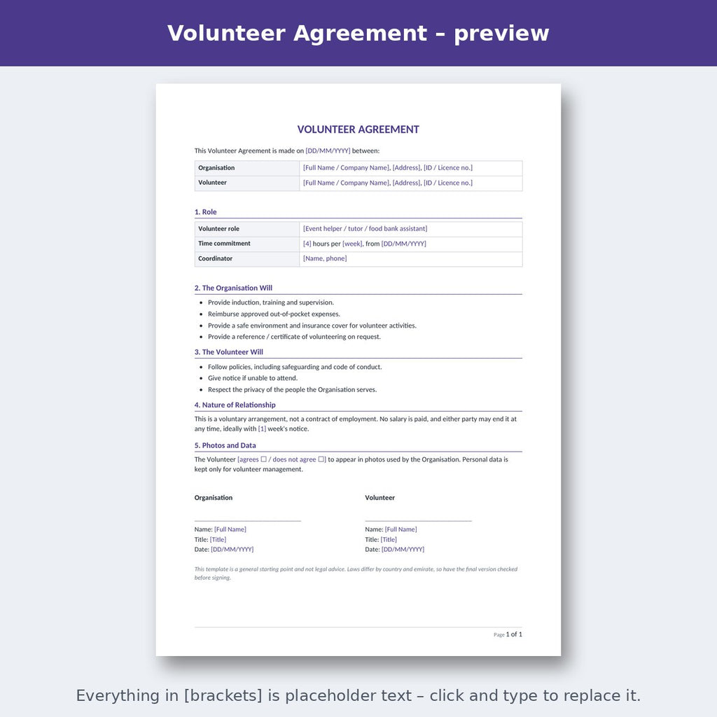 Volunteer Agreement – preview