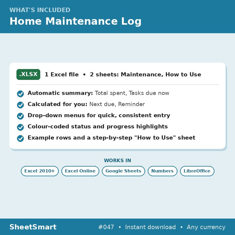 Home Maintenance Log – what's included