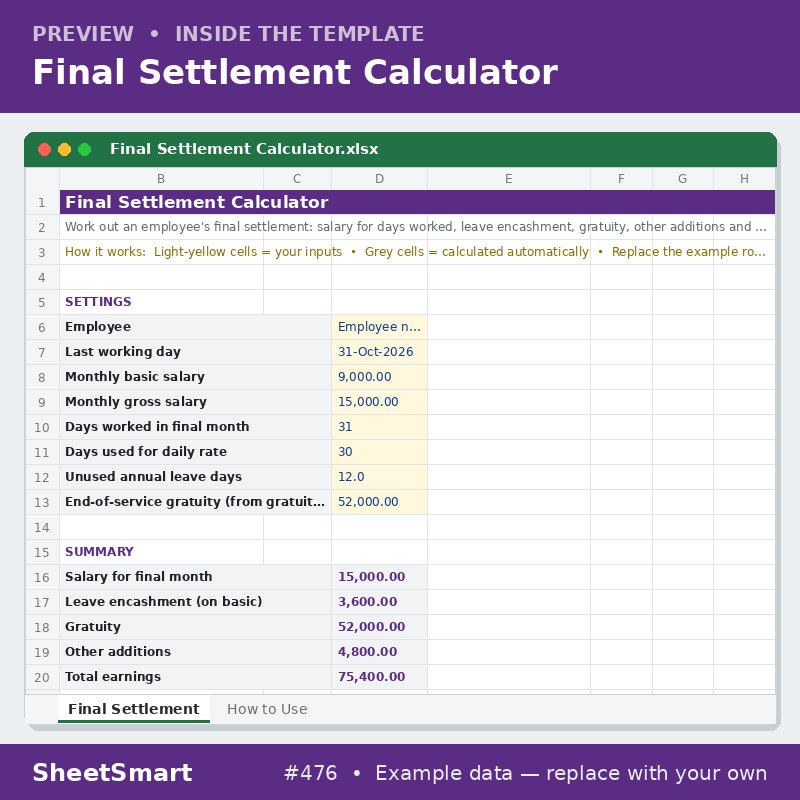 Final Settlement Calculator – sheet preview