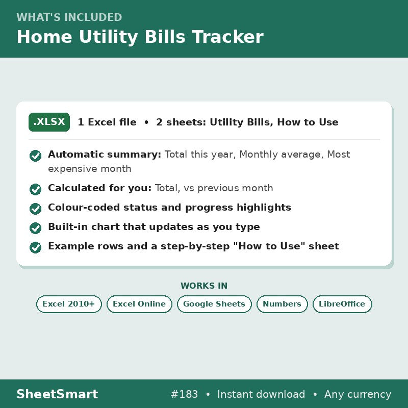 Home Utility Bills Tracker – what's included