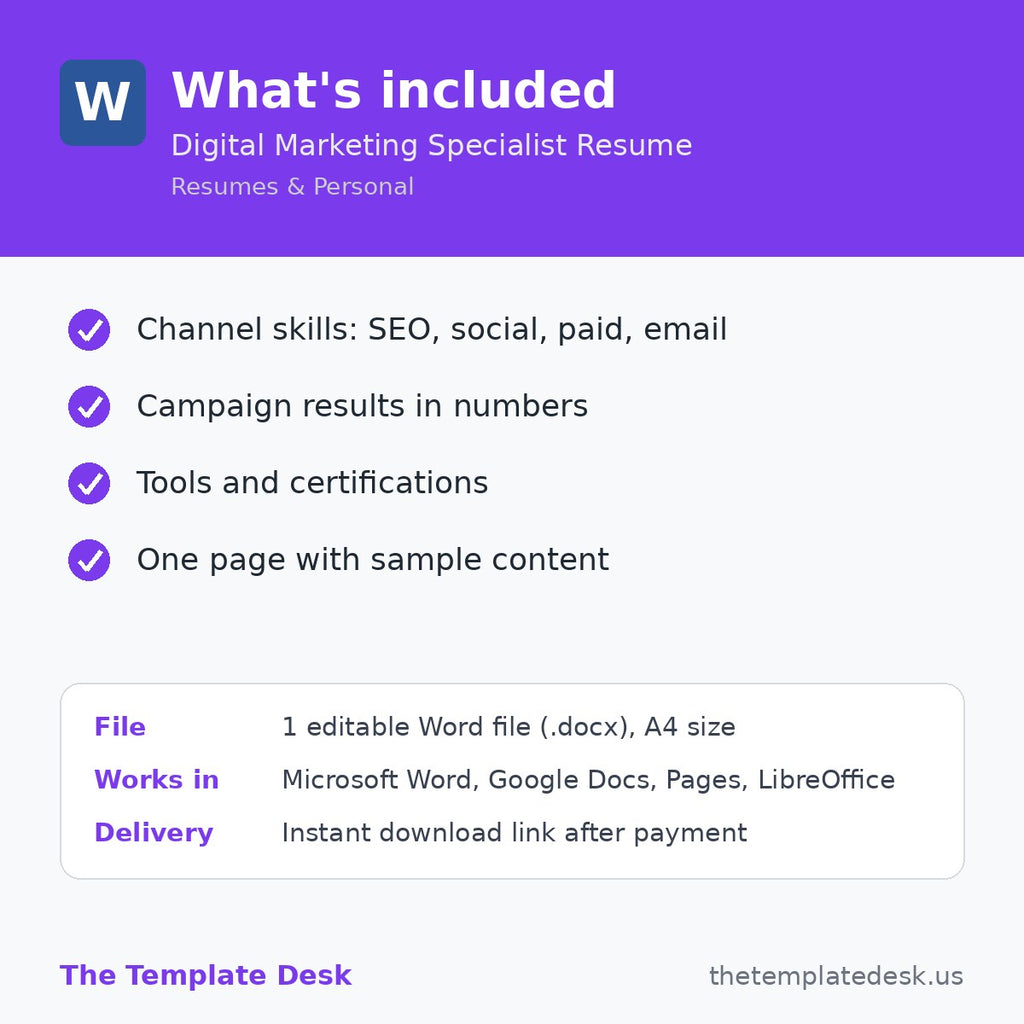 Digital Marketing Specialist Resume – what's included