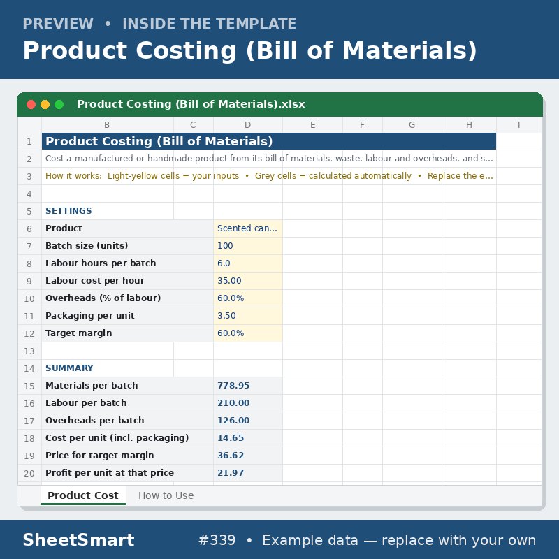 Product Costing (Bill of Materials) – sheet preview
