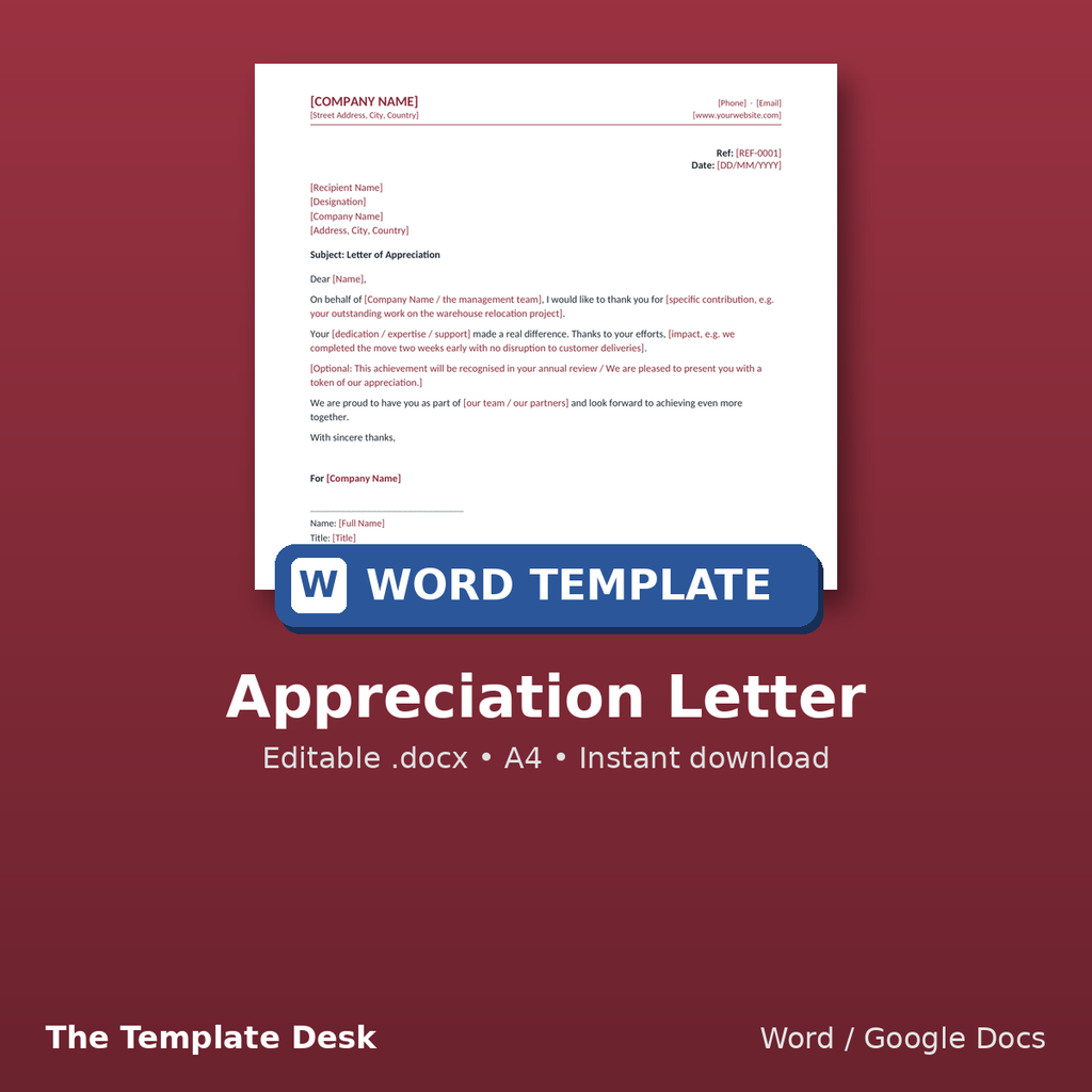 Appreciation Letter – cover