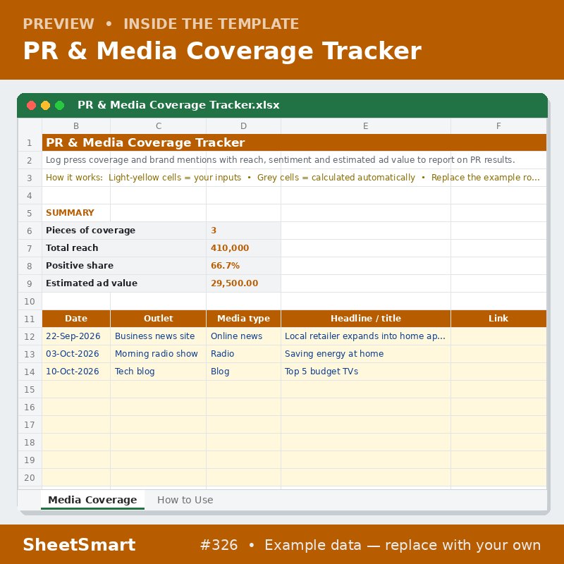 PR & Media Coverage Tracker – sheet preview