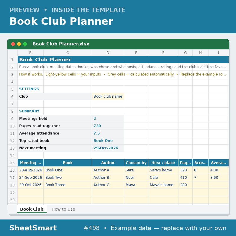Book Club Planner – sheet preview