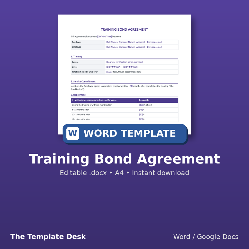 Training Bond Agreement – cover