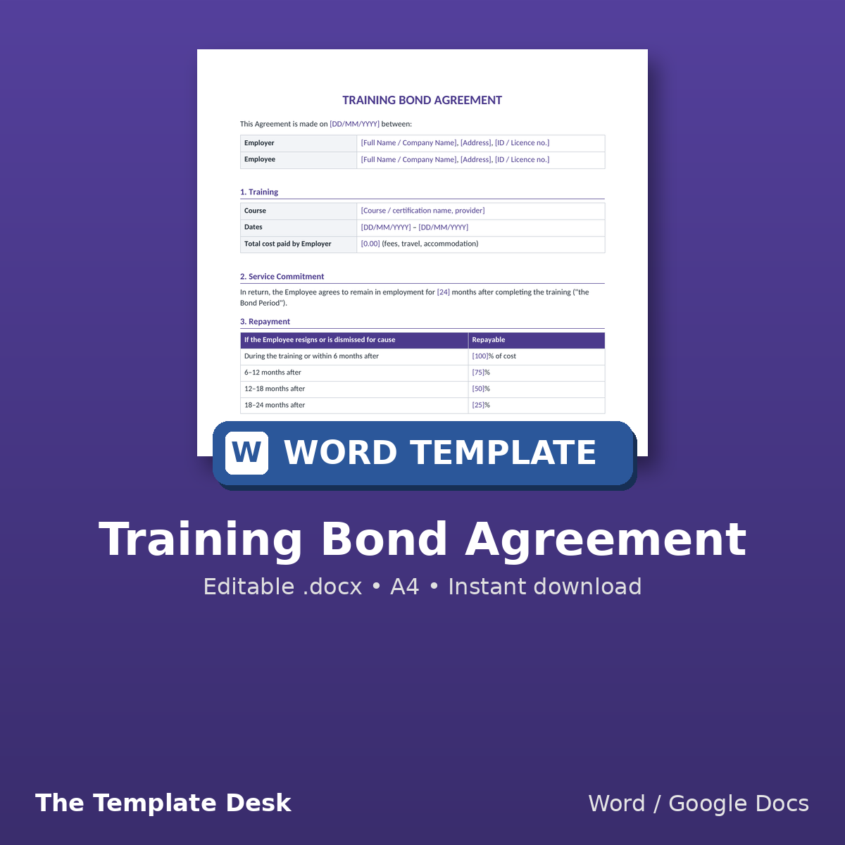 Training Bond Agreement – cover
